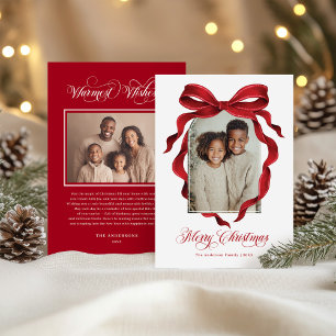 Klassieke Rode Strik Aangepaste Foto Kerst Vakanti Feestdagenkaart
