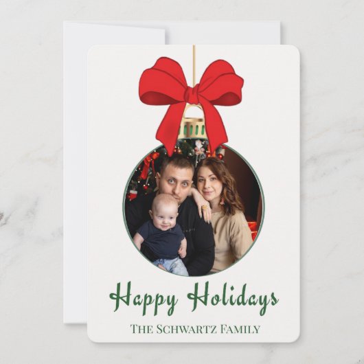 Klassieke Rode Strik Versiering Foto Kerstkaart (Voorkant)