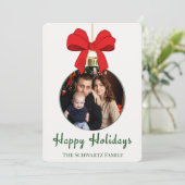 Klassieke Rode Strik Versiering Foto Kerstkaart (Staand voorkant)