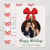 Klassieke Rode Strik Versiering Foto Kerstkaart (Voorkant / Achterkant)