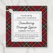 Klassieke Rode Tartan Holiday Simmer Pot Kit Bedankjes Labels (Voorkant)