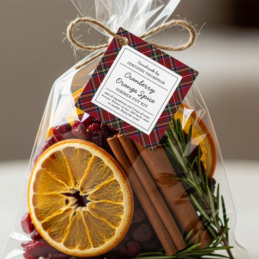 Klassieke Rode Tartan Holiday Simmer Pot Kit Bedankjes Labels