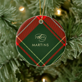 Klassieke Rode Tartan Plaid Naam en Foto Kerstmis Keramisch Ornament