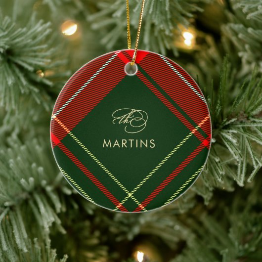 Klassieke Rode Tartan Plaid Naam en Foto Kerstmis Keramisch Ornament (Boom)