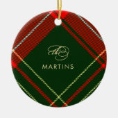 Klassieke Rode Tartan Plaid Naam en Foto Kerstmis Keramisch Ornament (Voorkant)