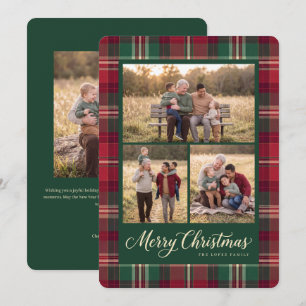 Klassieke Rode Tartan Prettig Kerstmis Fotocollage Feestdagenkaart