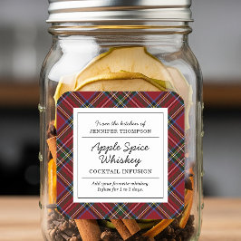 Klassieke Rode Tartan Vakantie Cocktail Infusie Ki Vierkante Sticker