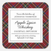 Klassieke Rode Tartan Vakantie Cocktail Infusie Ki Vierkante Sticker (Voorkant)
