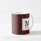 Klassieke rode tartan vakantie monogram koffiemok (Voorkant rechts)