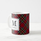 Klassieke rode tartan vakantie monogram koffiemok (Voorkant links)