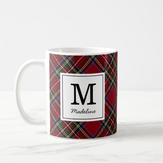 Klassieke rode tartan vakantie monogram koffiemok (Links)