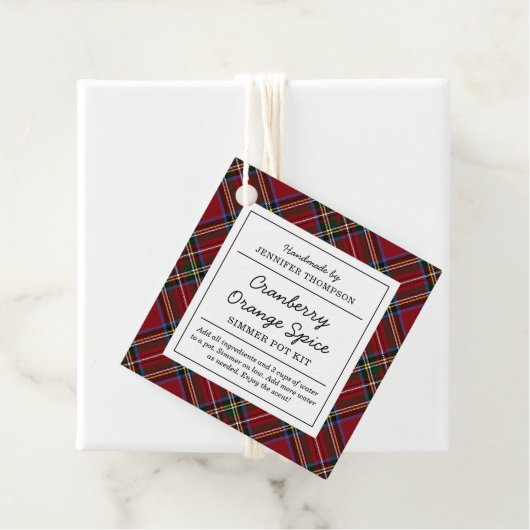 Klassieke Rode Tartan Vakantie Simmer Pot Kit Bedankjes Labels (In situ)