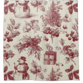 Klassieke rode toile Kerstmis botanisch - Hulst Douchegordijn (Voorkant)