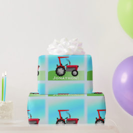 Klassieke rode tractor "Happy Birthday, naam" Cadeaupapier