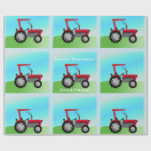 Klassieke rode tractor "Happy Birthday, naam" Cadeaupapier (Vlak)