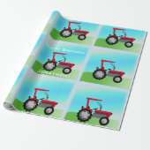 Klassieke rode tractor "Happy Birthday, naam" Cadeaupapier (Uitgerold)