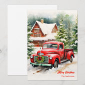 Klassieke rode truck kerstkrans scene feestdagenkaart (Voorkant / Achterkant)