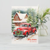 Klassieke rode truck kerstkrans scene feestdagenkaart (Staand voorkant)