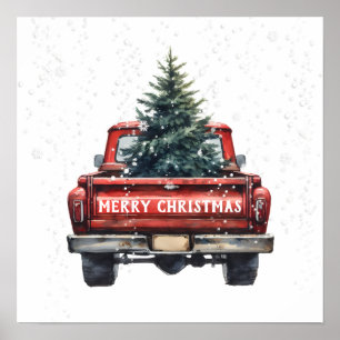Klassieke Rode Truck Prettig Kerstfeest Poster