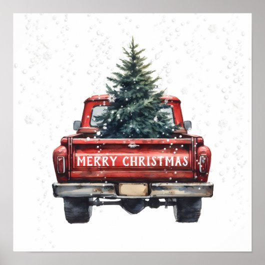 Klassieke Rode Truck Prettig Kerstfeest Poster (Voorkant)