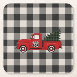 Klassieke Rode Truck Route 66 Plaid Drankmat Kunst Kartonnen Onderzetters
