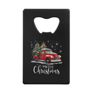Klassieke Rode Truck Santa Boom Kerstmis Grappig Creditkaart Flessenopener