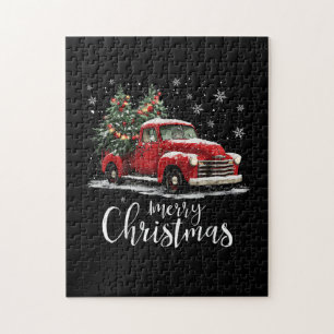 Klassieke Rode Truck Santa Boom Kerstmis Grappig Legpuzzel