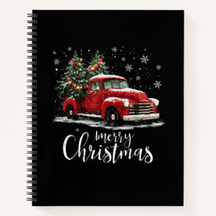 Klassieke Rode Truck Santa Boom Kerstmis Grappig Notitieboek