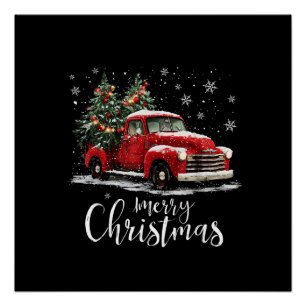 Klassieke Rode Truck Santa Boom Kerstmis Grappig Perfect Poster