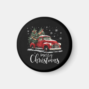 Klassieke Rode Truck Santa Kerstboom Kerstmis Grap Magneet