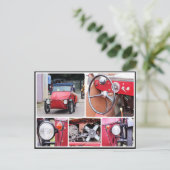 Klassieke rode velorex driewielig autocollage briefkaart (Staand voorkant)