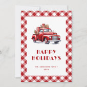 Klassieke rode vrachtwagen geruit sneeuwlandschap feestdagenkaart (Voorkant)