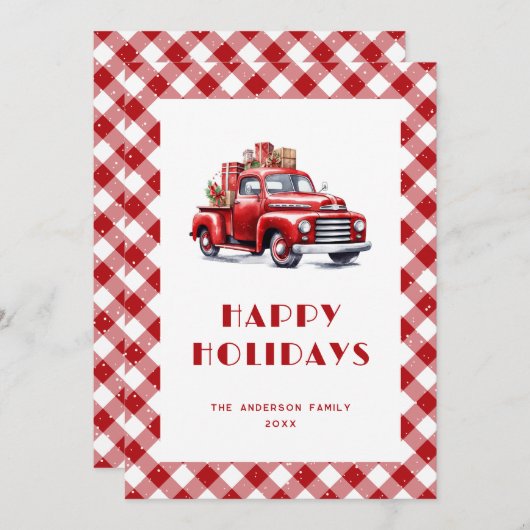 Klassieke rode vrachtwagen geruit sneeuwlandschap feestdagenkaart (Voorkant / Achterkant)
