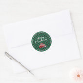 Klassieke Rode Vrachtwagen Groene Kerst Retour Adr Ronde Sticker (Envelop)