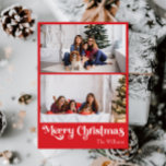 Klassieke Rode Vrolijke Kerstmis Verticale 2 Foto Feestdagenkaart<br><div class="desc">Vier het seizoen met deze unieke, klassieke rode Merry Christmas verticaal 2 foto vakantiekaart met een vleugje charme. Het minimalistische ontwerp toont een elegant rood-wit kleurenpalet, dat de gezellige sfeer van de winter oproept. De moderne en leuke aantrekkingskracht, gecombineerd met de traditionele formulering, creëer vormen een perfecte balans tussen stoutmoedigheid...</div>