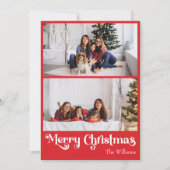 Klassieke Rode Vrolijke Kerstmis Verticale 2 Foto Feestdagenkaart (Voorkant)