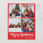 Klassieke Rode Vrolijke Kerstmis Verticale Vier Fo Feestdagenkaart (Voorkant)