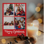 Klassieke Rode Vrolijke Kerstmis Verticale Vier Fo Feestdagenkaart<br><div class="desc">Vier het seizoen met dit unieke, klassieke rode Merry Christmas verticaal vier foto vakantie briefkaart met een vleugje charme. Het minimalistische ontwerp toont een elegant rood-wit kleurenpalet, dat de gezellige sfeer van de winter oproept. De moderne en leuke aantrekkingskracht, gecombineerd met de traditionele formulering, creëer vormen een perfecte balans tussen...</div>