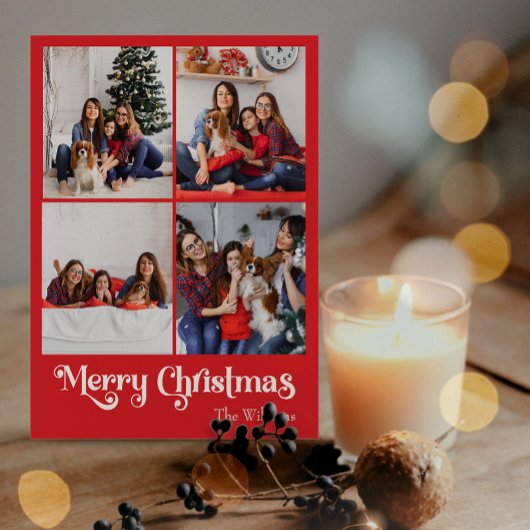 Klassieke Rode Vrolijke Kerstmis Verticale Vier Fo Feestdagenkaart