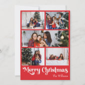 Klassieke Rode Vrolijke Kerstmis Verticale Vijf Fo Feestdagenkaart (Voorkant)