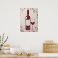 Klassieke rode wijnfles en glas Elegante Botanica