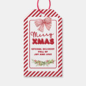 Klassieke Rode Witte Bloembessen Xmas Cadeaulabel (Voorkant)