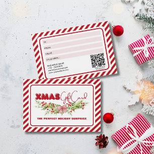 Klassieke Rode Witte Bloembessen Xmas Gift Kaart