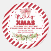 Klassieke Rode Witte Bloemige Bessen Kerstmis Ronde Sticker (Voorkant)