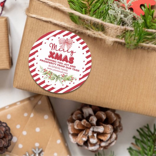 Klassieke Rode Witte Bloemige Bessen Kerstmis Ronde Sticker