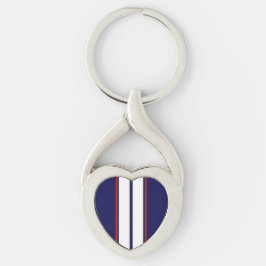 Klassieke rode, witte en blauwe racestrepen sleutelhanger