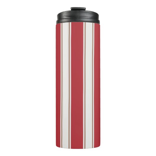 Klassieke rode, witte en Mocha Muizenstrepen Thermosbeker (Voorkant)