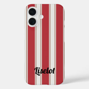 Klassieke rode, witte en mokkabruine muisstrepen iPhone 16 hoesje