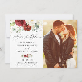 Klassieke rode witte Floral Gold Confetti bruiloft Save The Date