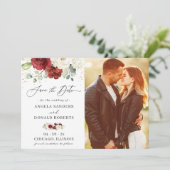 Klassieke rode witte Floral Gold Confetti bruiloft Save The Date (Staand voorkant)
